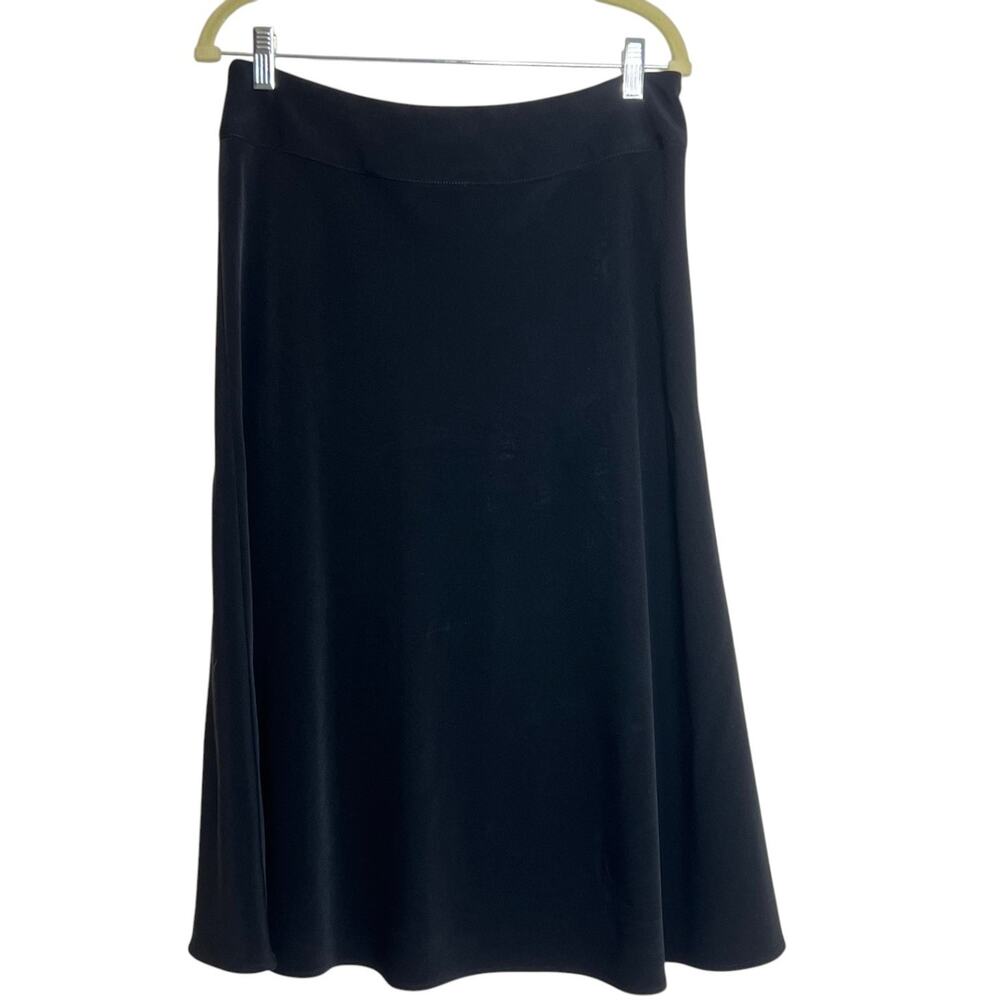 White House Black Market Womens Black A-Line Midi Skirt Size 12 Side Zip Stretch